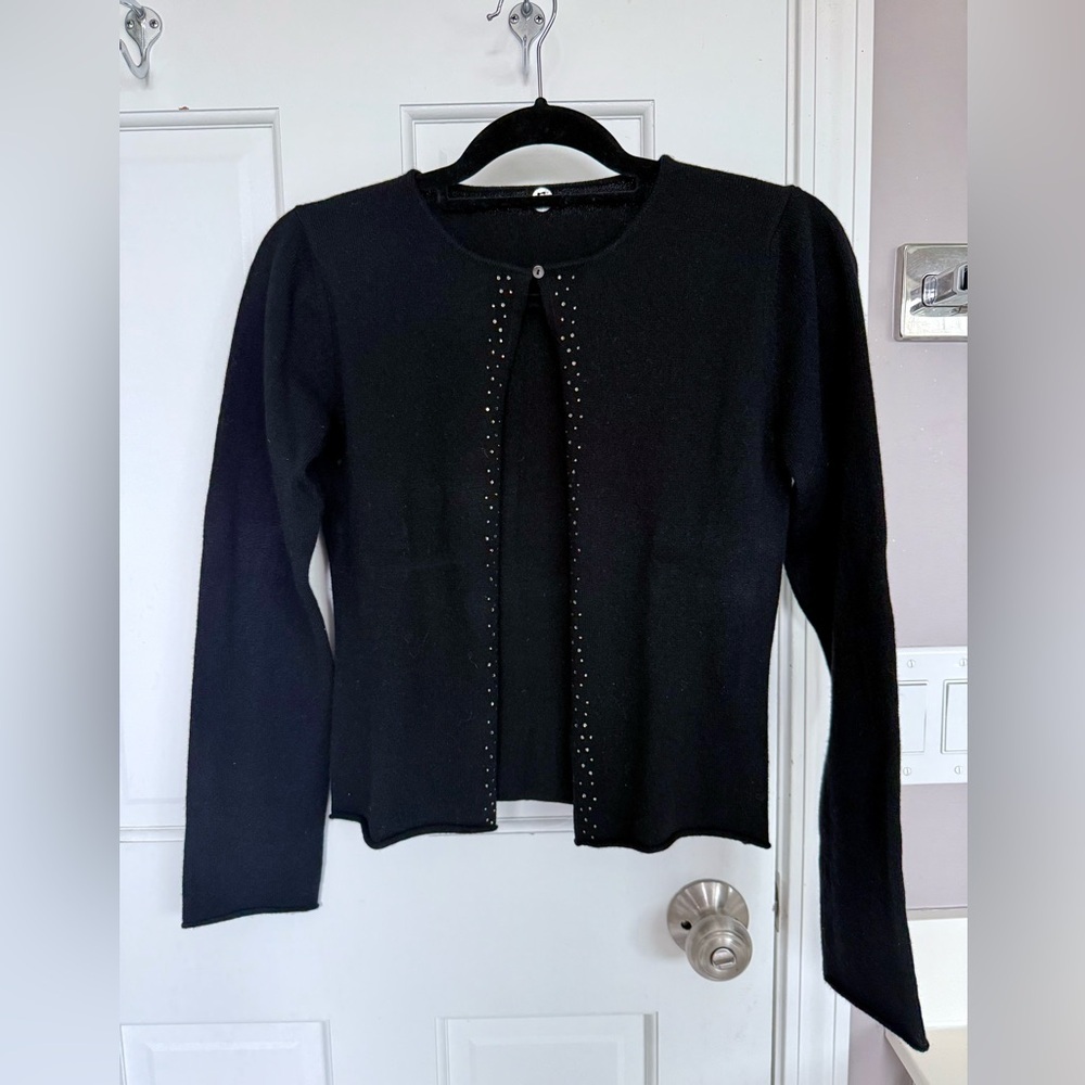 Margaret Oleary Cashmere Crystal Embellished One Button Vee Open Cardigan